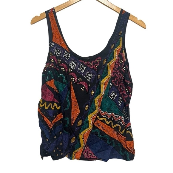Together Tops - Vintage Together! Geometric retro beaded and sequin tank top 8/medium